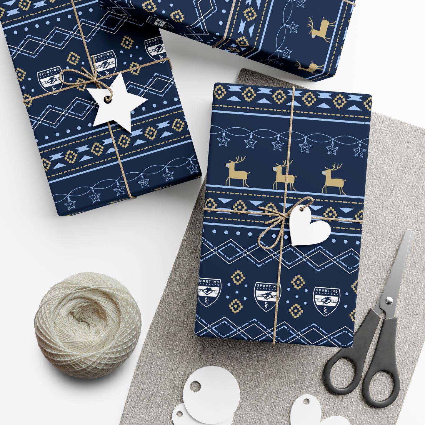 Holiday Gift Wrap (Reindeer: Navy Pattern)