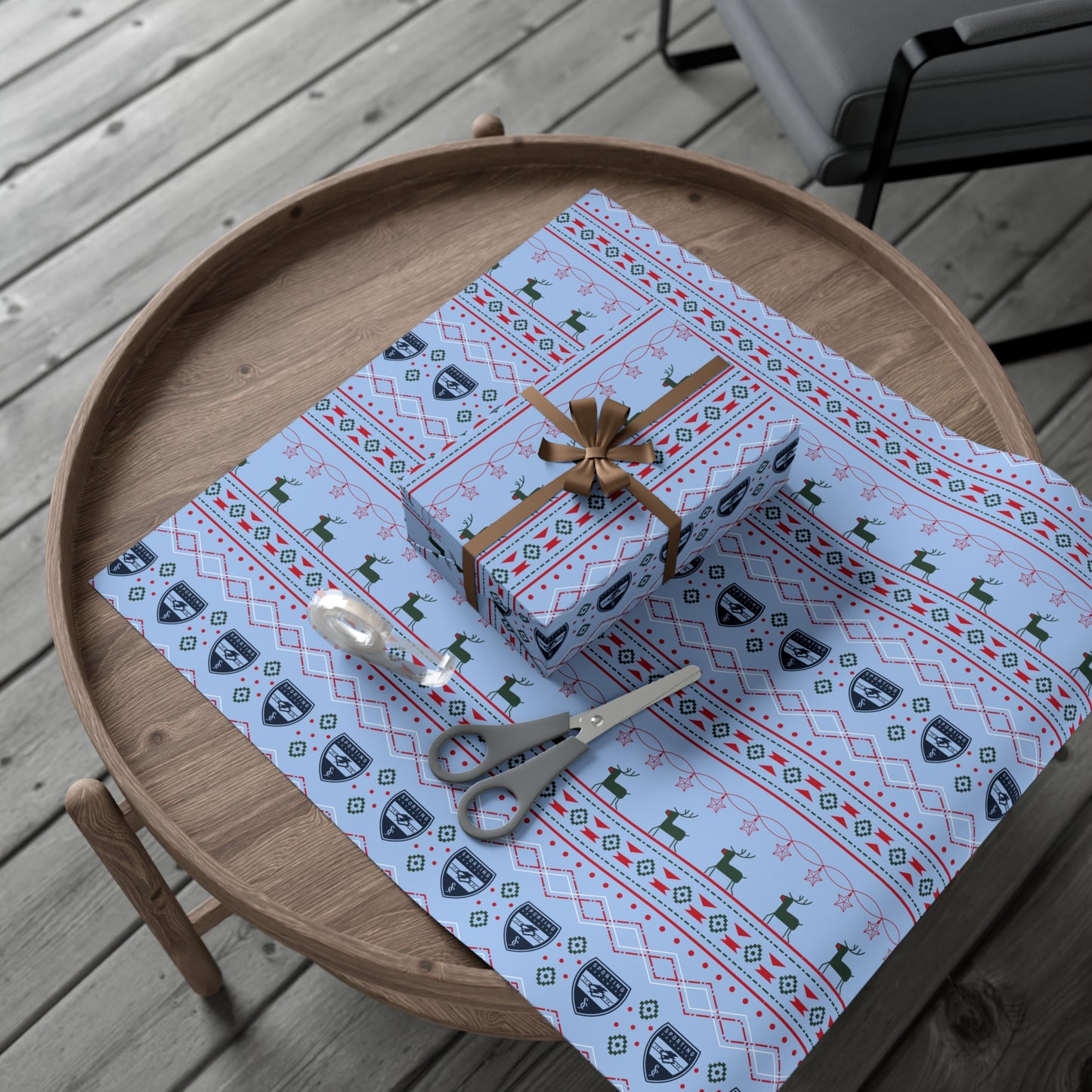 Holiday Gift Wrap (Reindeer: Light Blue Pattern)