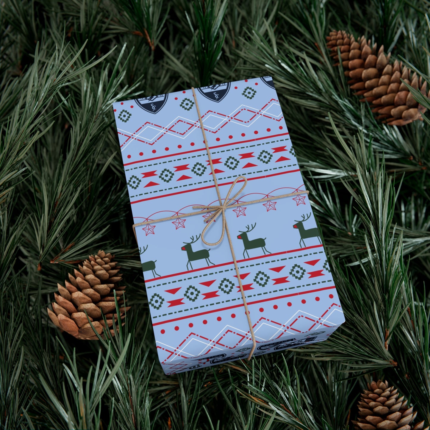 Holiday Gift Wrap (Reindeer: Light Blue Pattern)