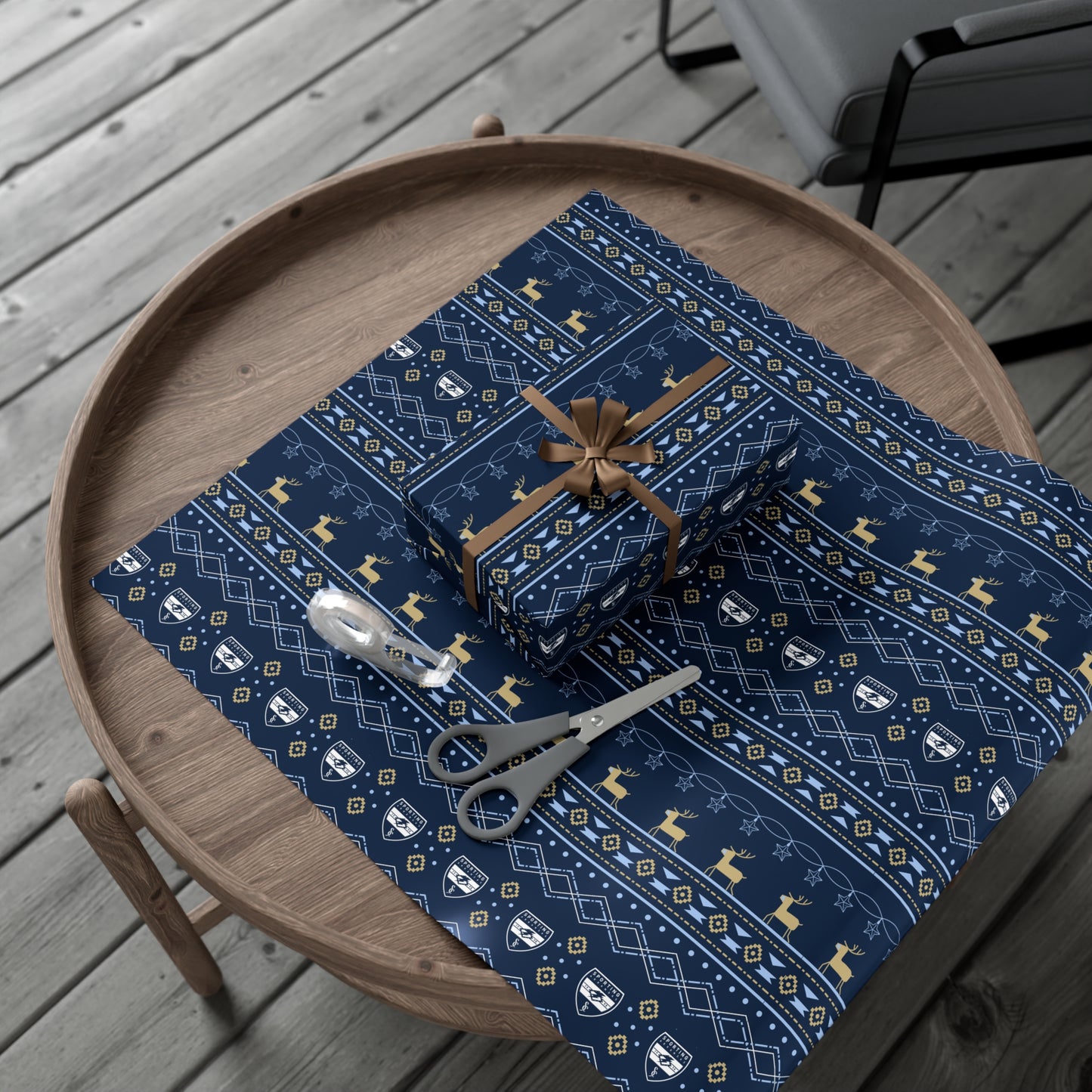 Holiday Gift Wrap (Reindeer: Navy Pattern)