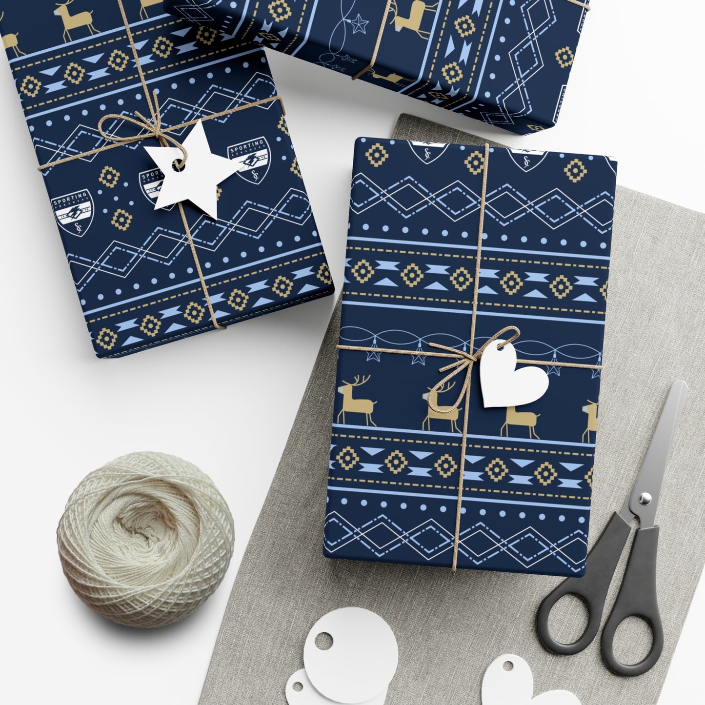 Holiday Gift Wrap (Reindeer: Navy Pattern)
