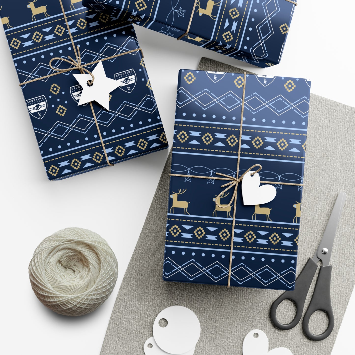Holiday Gift Wrap (Reindeer: Navy Pattern)