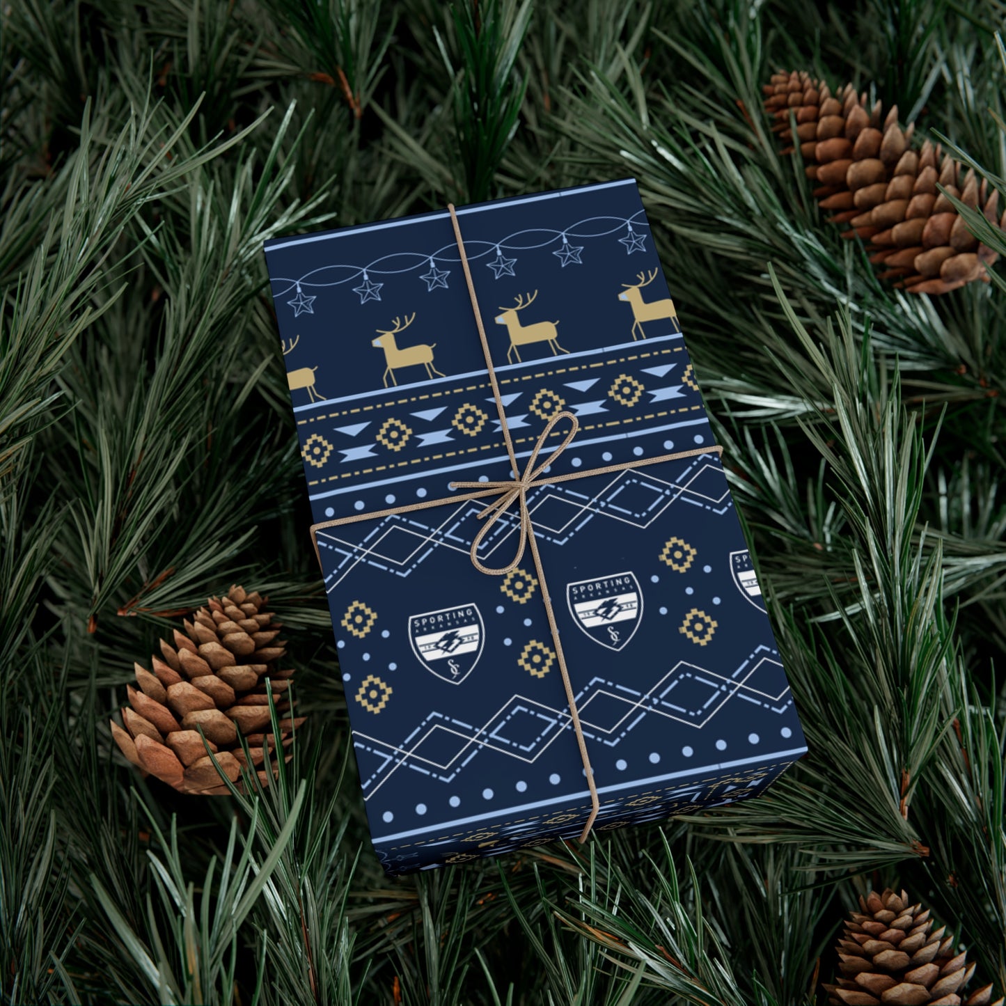 Holiday Gift Wrap (Reindeer: Navy Pattern)