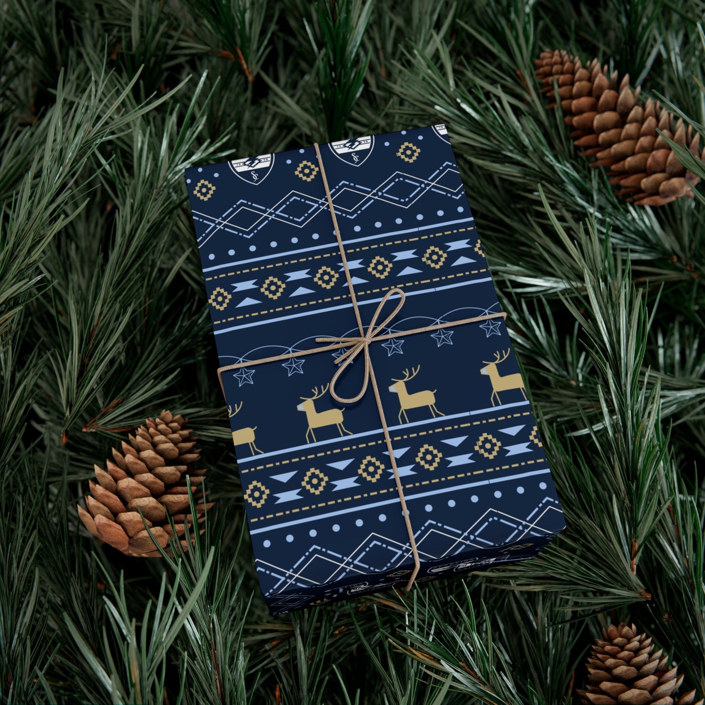 Holiday Gift Wrap (Reindeer: Navy Pattern)