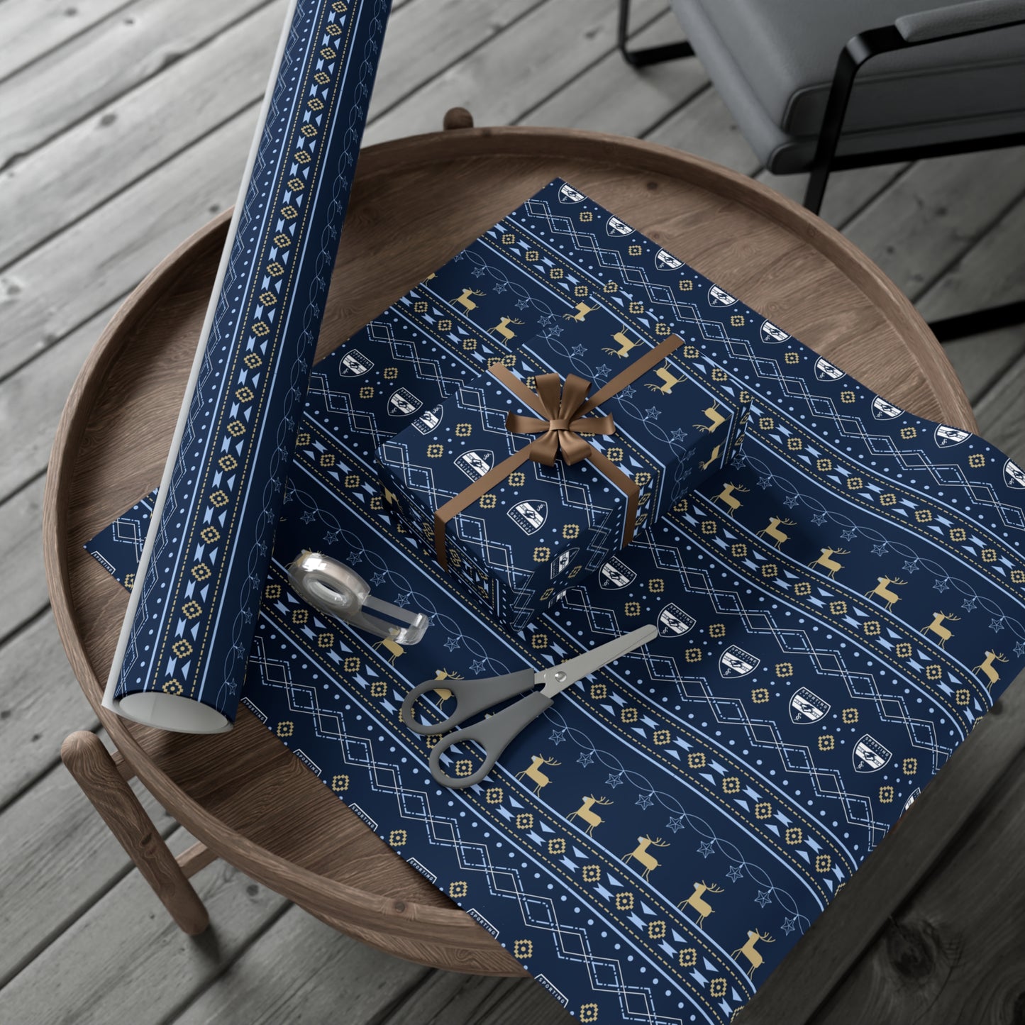 Holiday Gift Wrap (Reindeer: Navy Pattern)