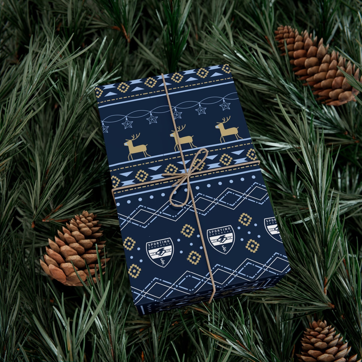 Holiday Gift Wrap (Reindeer: Navy Pattern)