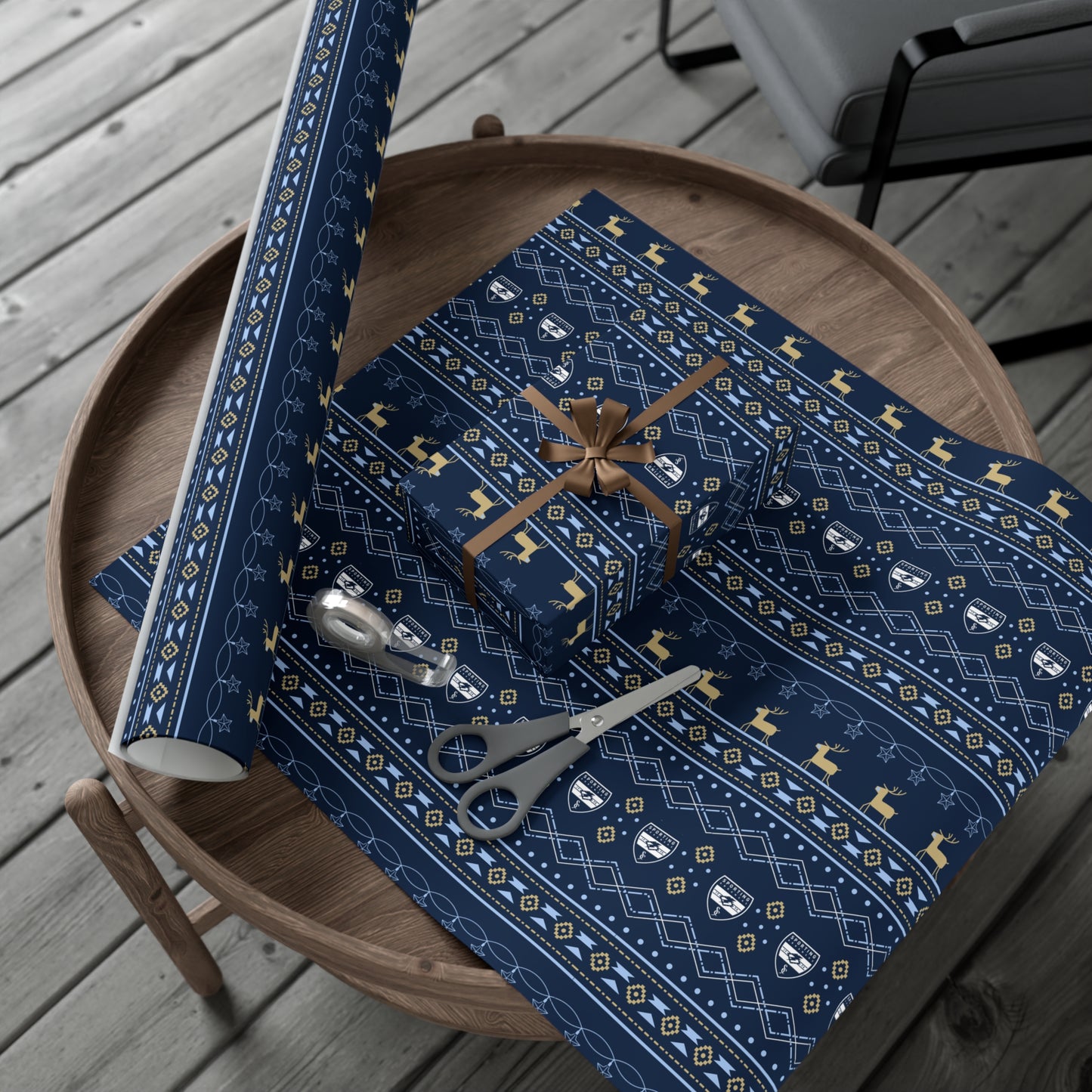 Holiday Gift Wrap (Reindeer: Navy Pattern)