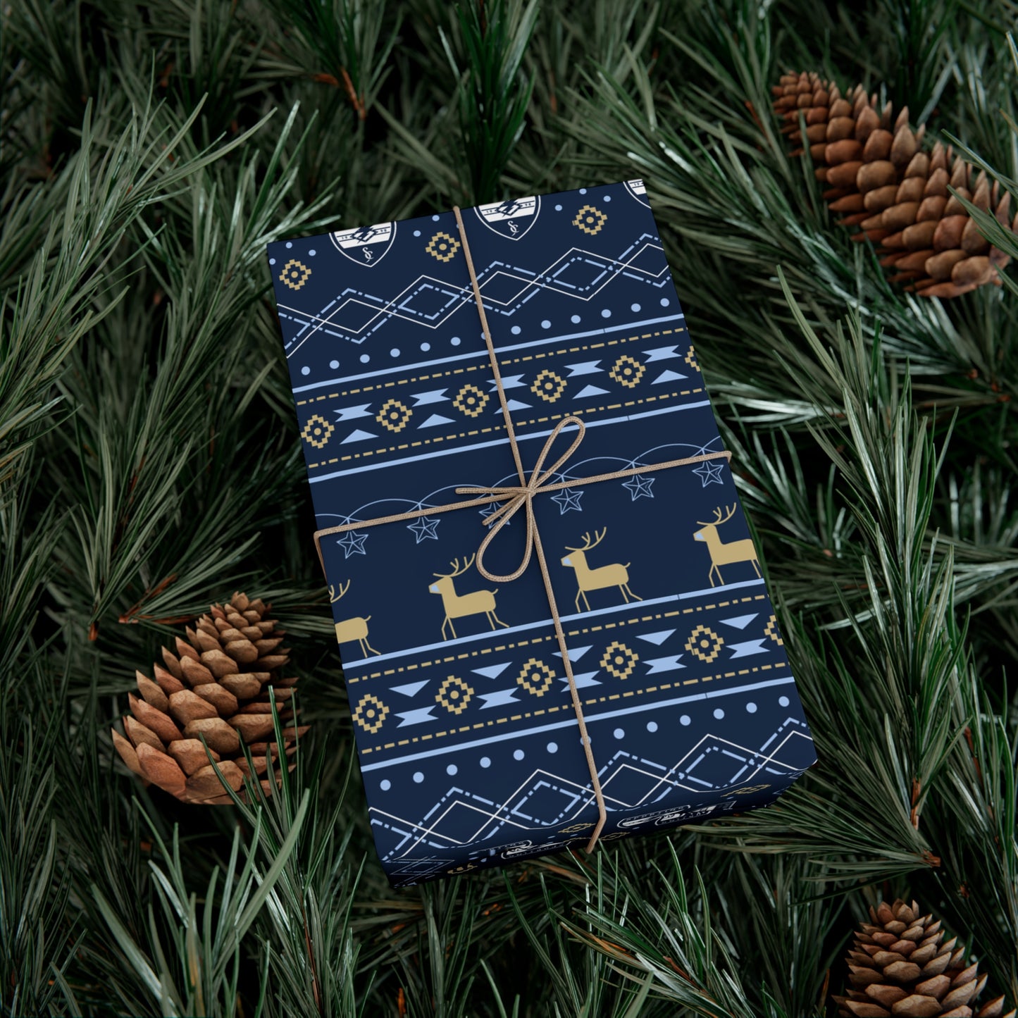 Holiday Gift Wrap (Reindeer: Navy Pattern)