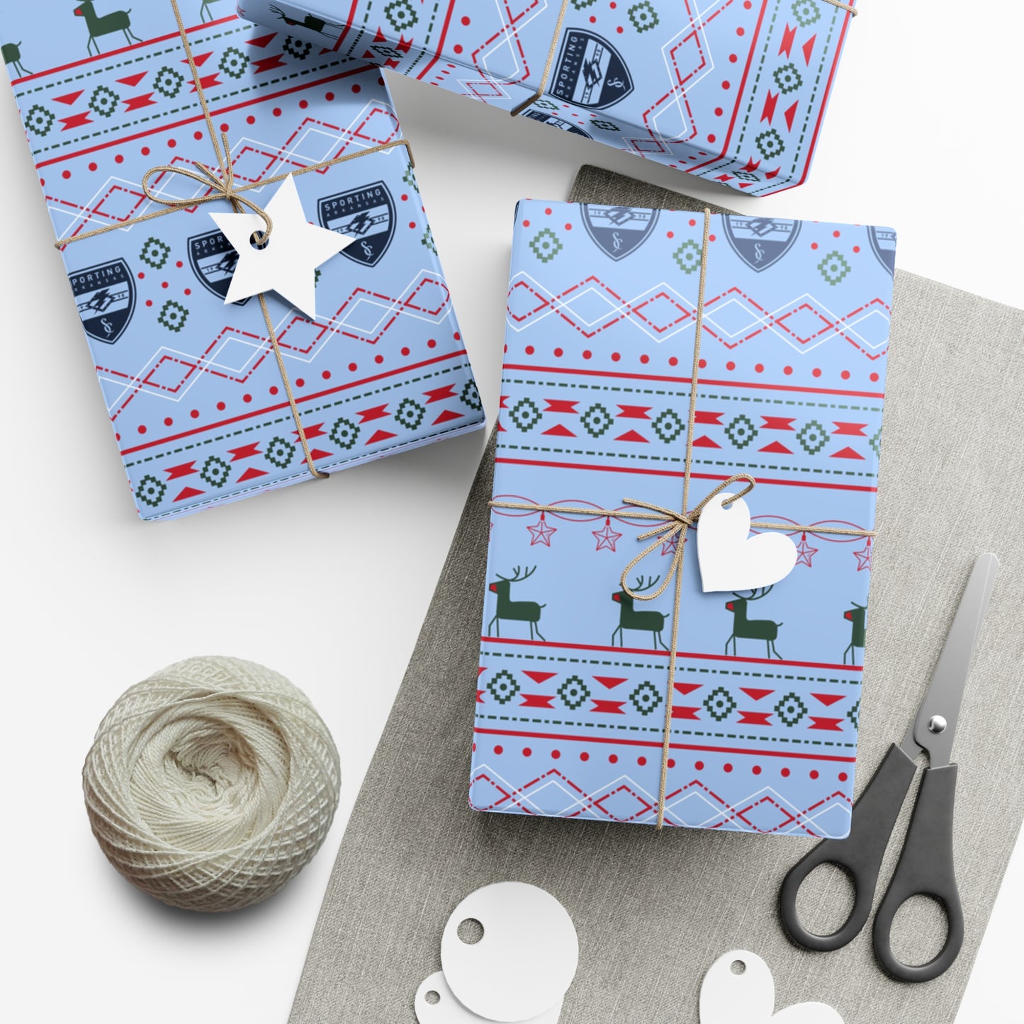 Holiday Gift Wrap (Reindeer: Light Blue Pattern)