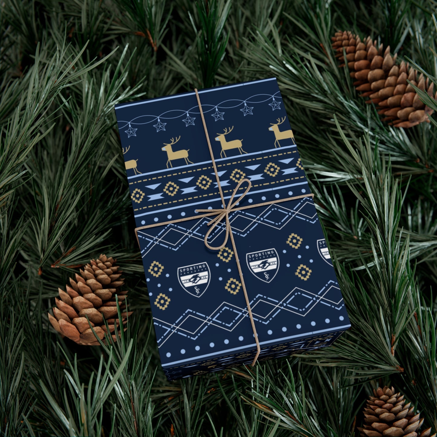 Holiday Gift Wrap (Reindeer: Navy Pattern)