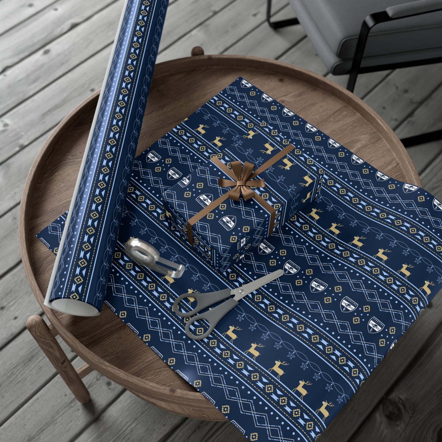 Holiday Gift Wrap (Reindeer: Navy Pattern)