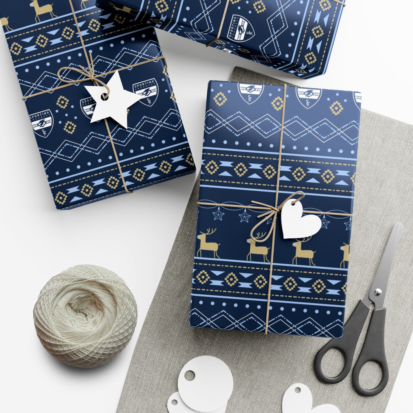 Holiday Gift Wrap (Reindeer: Navy Pattern)