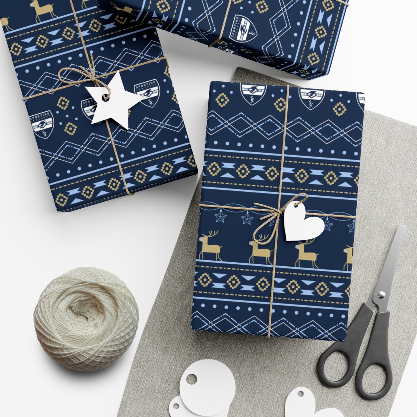 Holiday Gift Wrap (Reindeer: Navy Pattern)