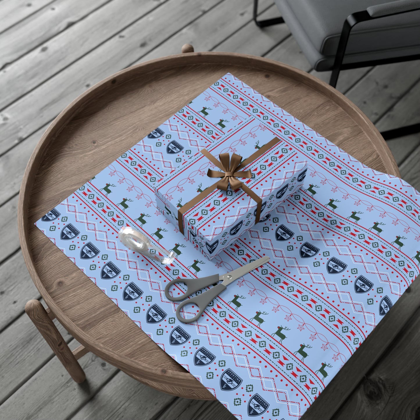 Holiday Gift Wrap (Reindeer: Light Blue Pattern)