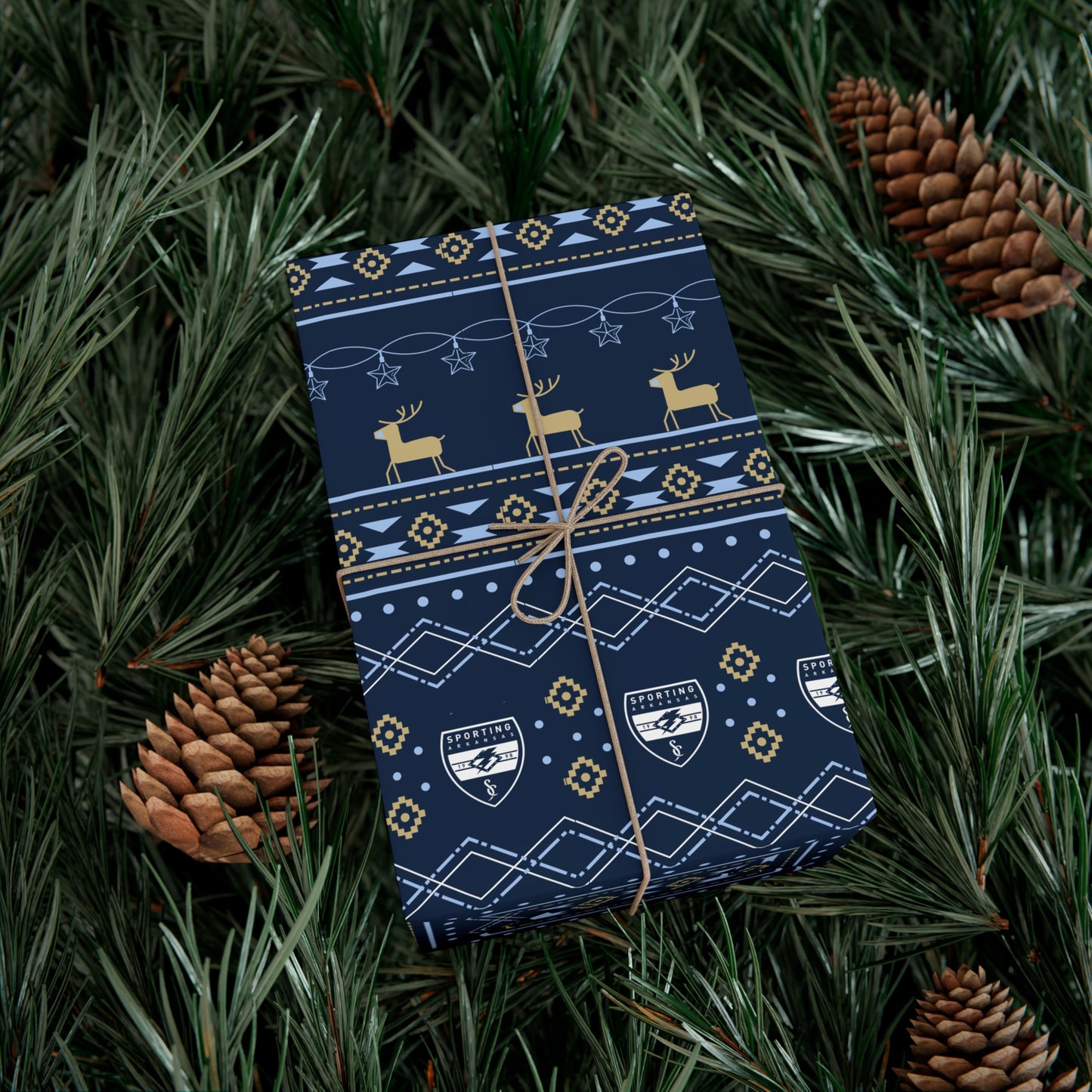 Holiday Gift Wrap (Reindeer: Navy Pattern)