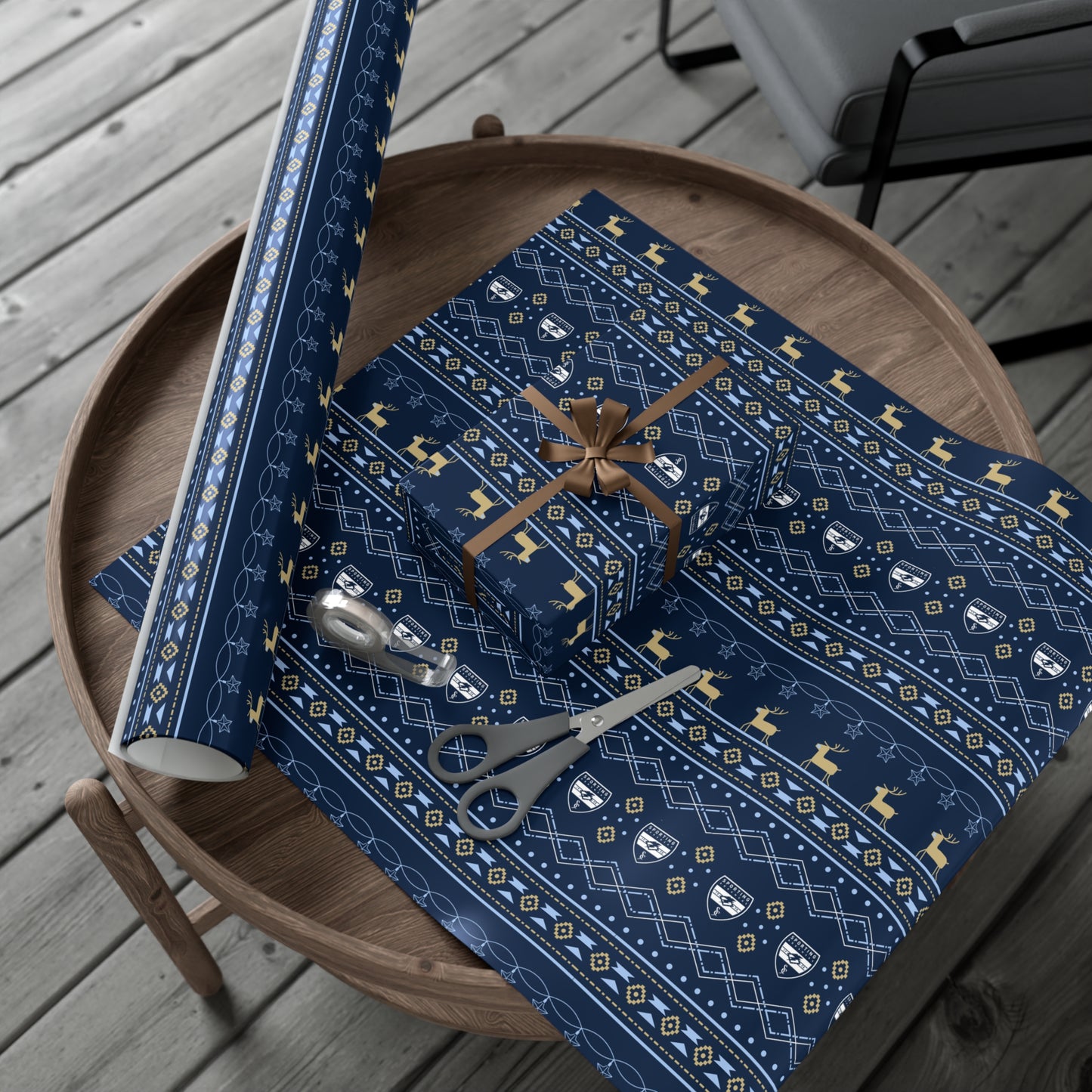 Holiday Gift Wrap (Reindeer: Navy Pattern)