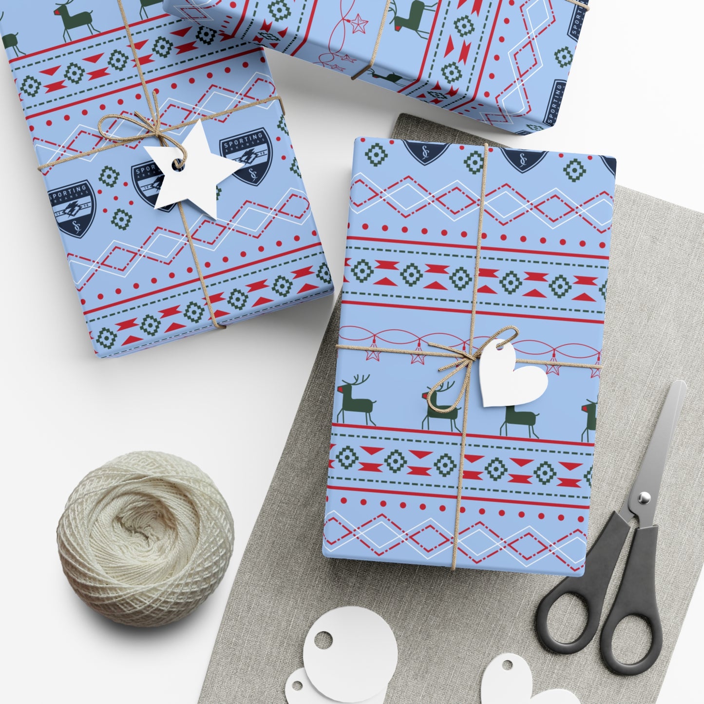 Holiday Gift Wrap (Reindeer: Light Blue Pattern)