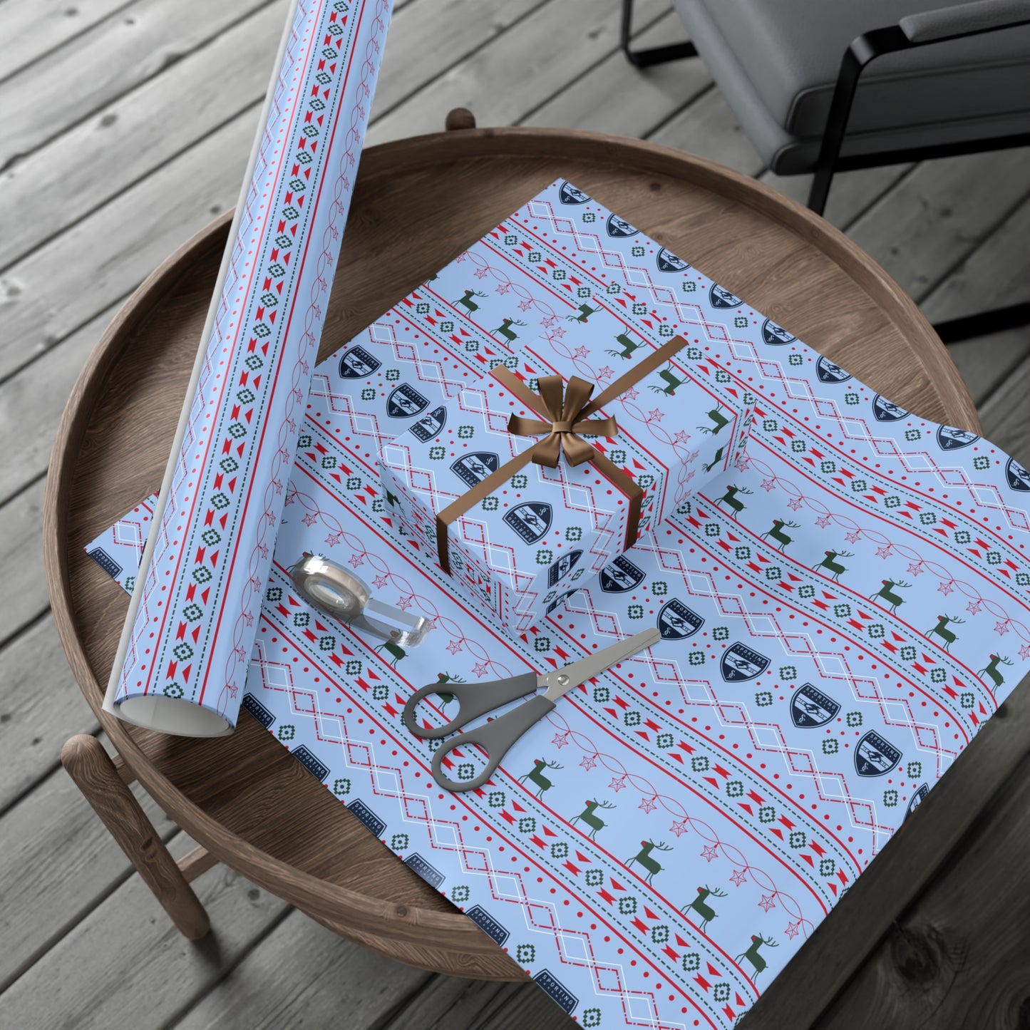 Holiday Gift Wrap (Reindeer: Light Blue Pattern)
