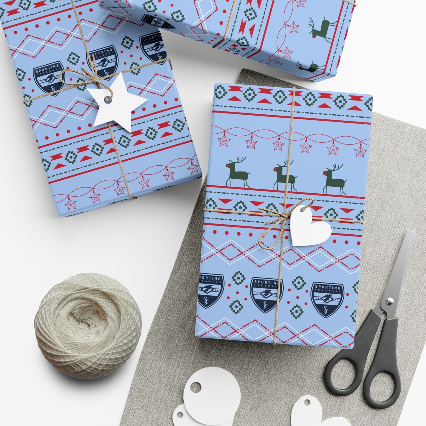 Holiday Gift Wrap (Reindeer: Light Blue Pattern)