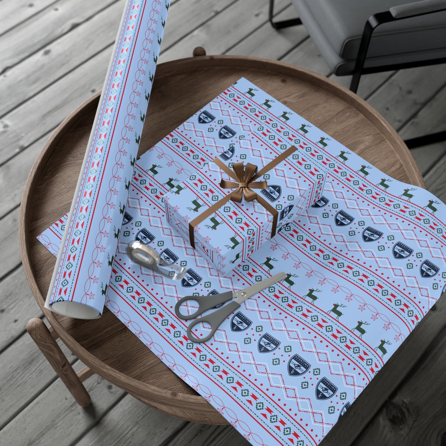 Holiday Gift Wrap (Reindeer: Light Blue Pattern)