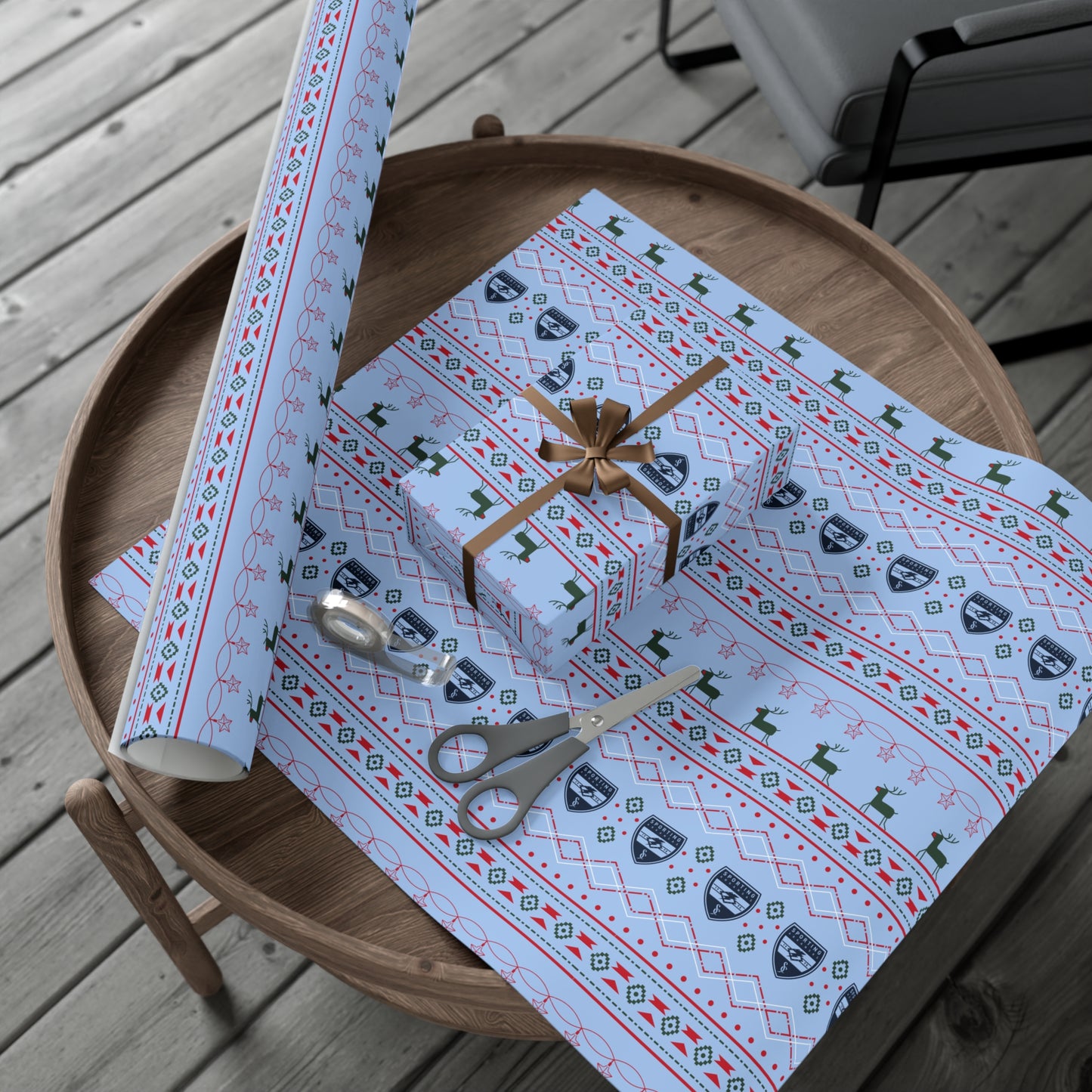 Holiday Gift Wrap  (Reindeer: Light Blue Pattern)