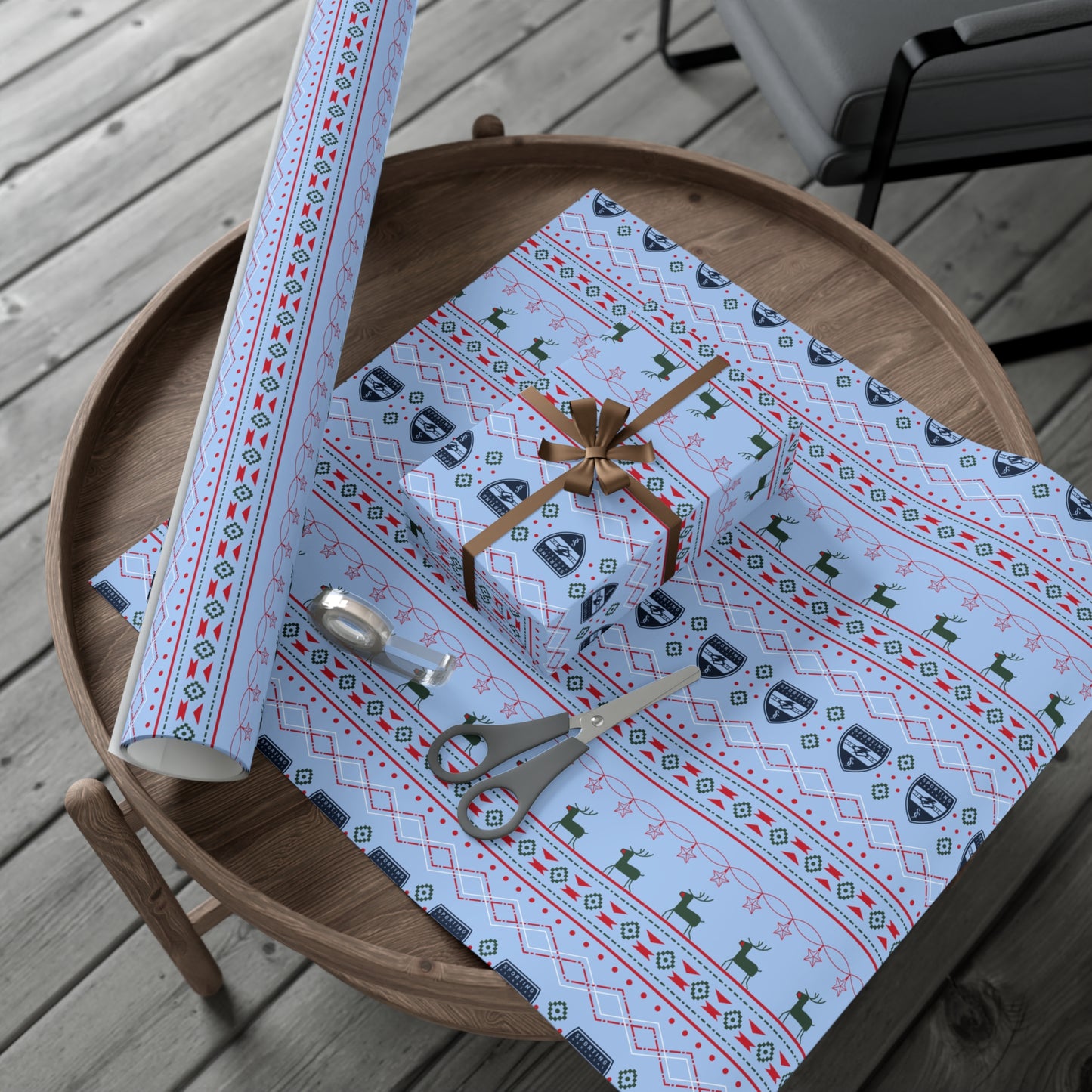 Holiday Gift Wrap  (Reindeer: Light Blue Pattern)