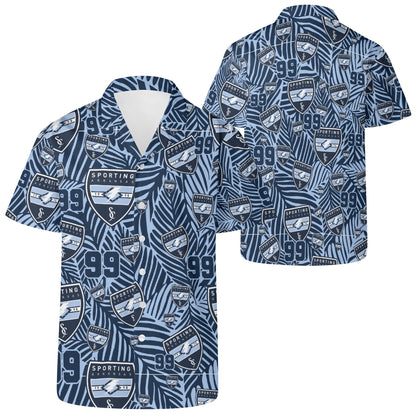 CUSTOM:  Hawaiian Shirt  (Blue Leaf) [Player Number]