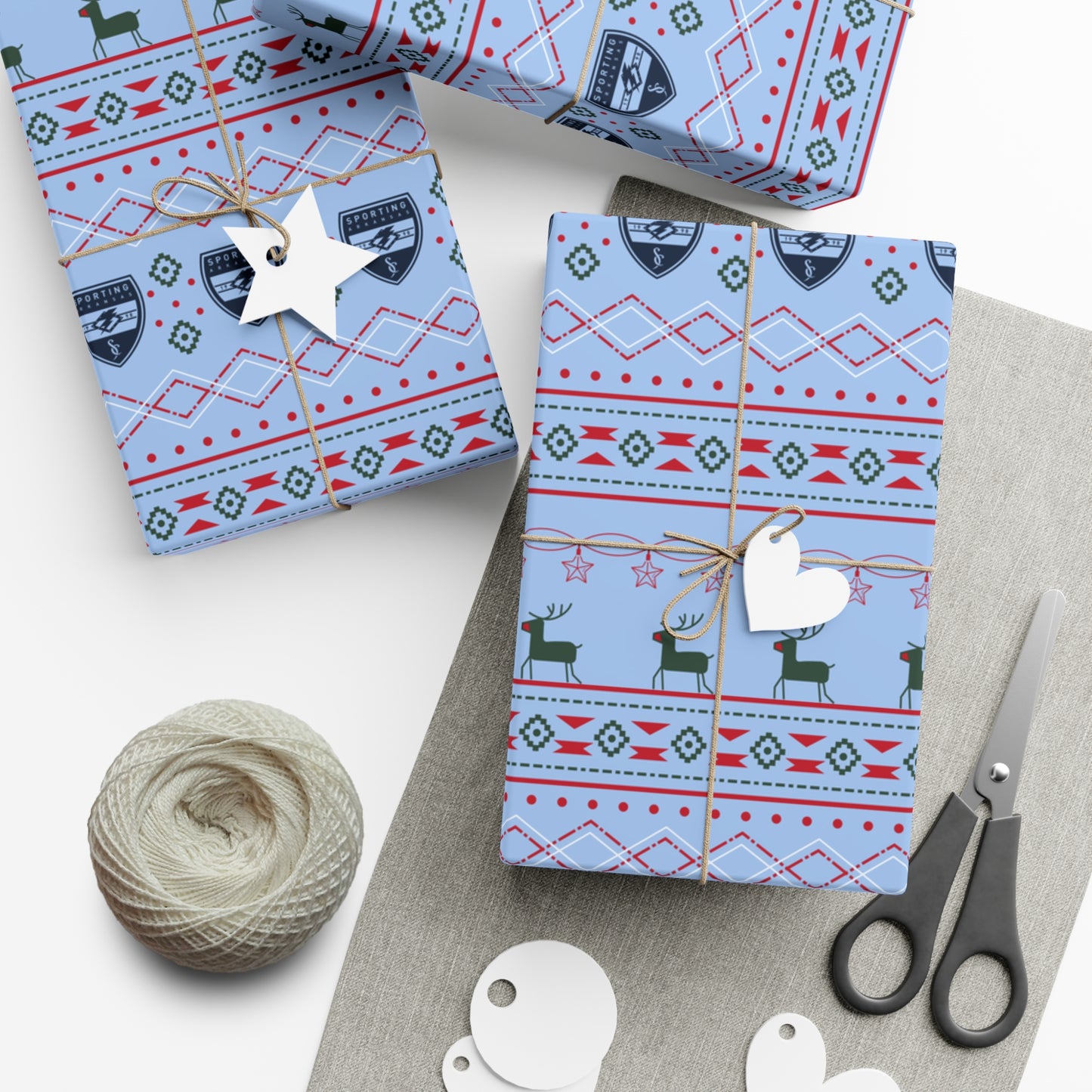 Holiday Gift Wrap  (Reindeer: Light Blue Pattern)