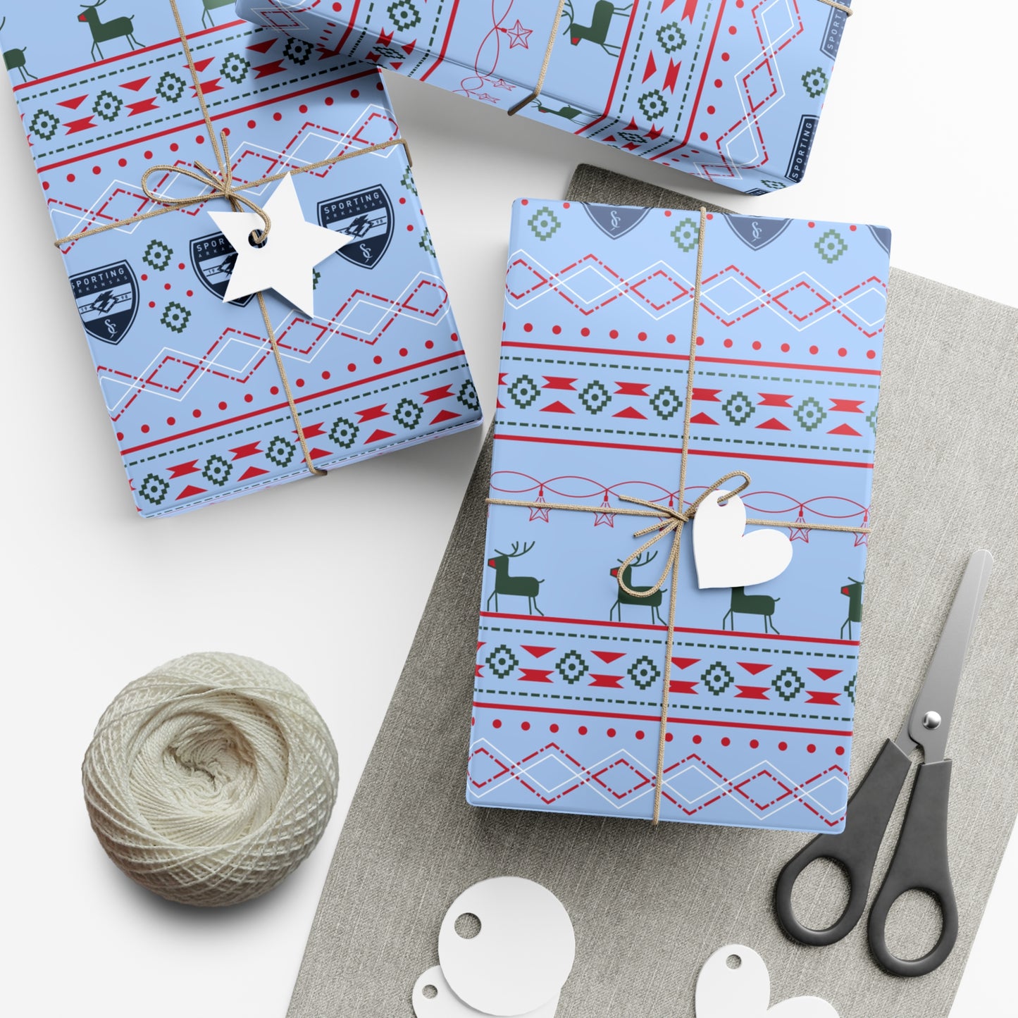 Holiday Gift Wrap  (Reindeer: Light Blue Pattern)