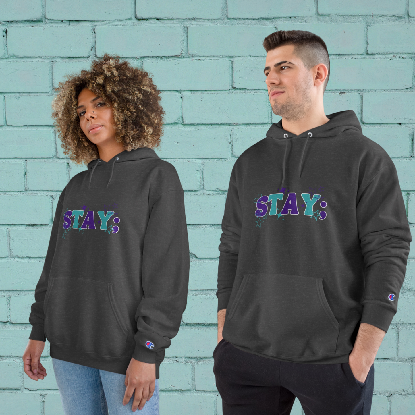 Stay; Breathe (Teal/Purple) Champion Hoodie (S700)