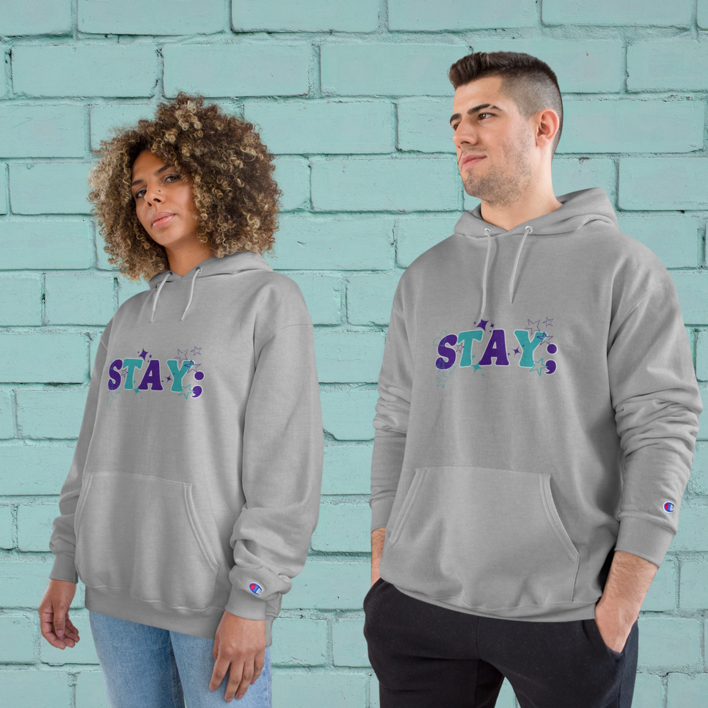 Stay; Breathe (Teal/Purple) Champion Hoodie (S700)