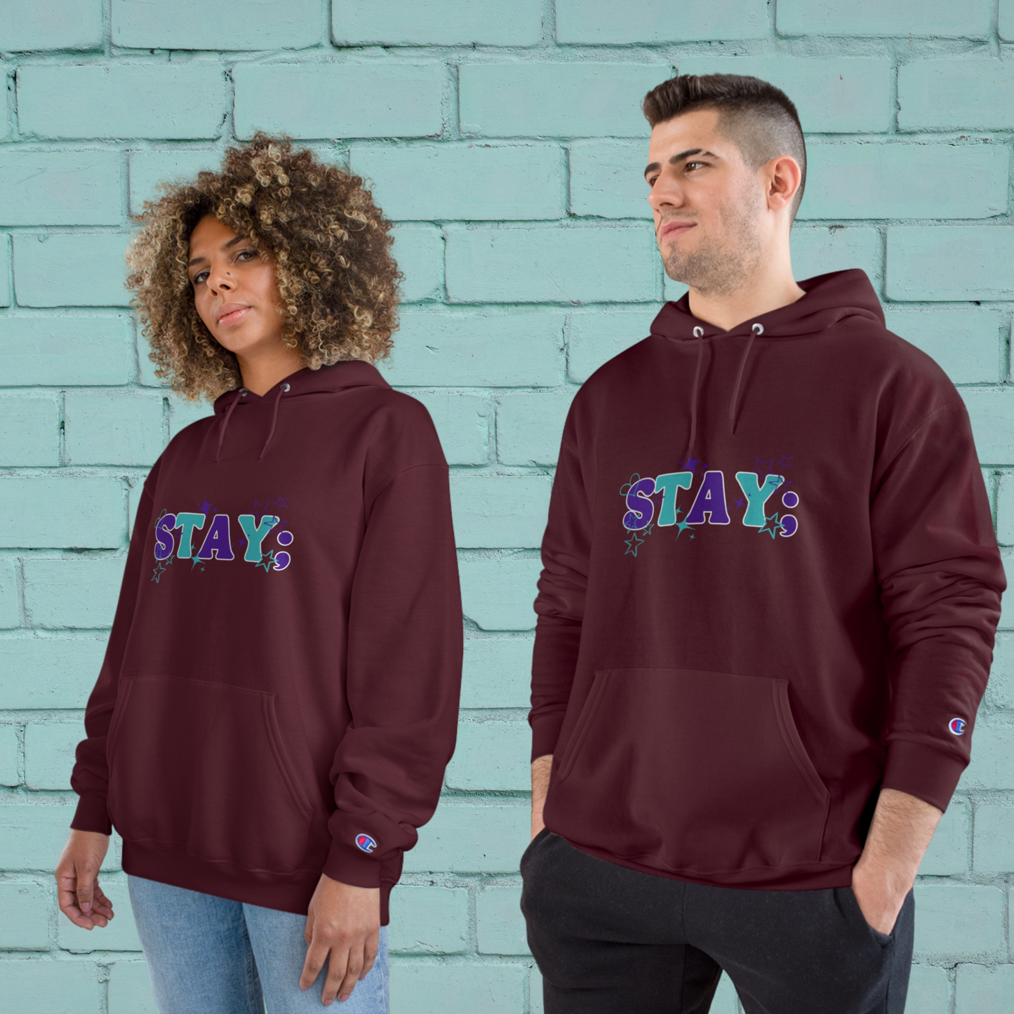 Stay; Breathe (Teal/Purple) Champion Hoodie (S700)